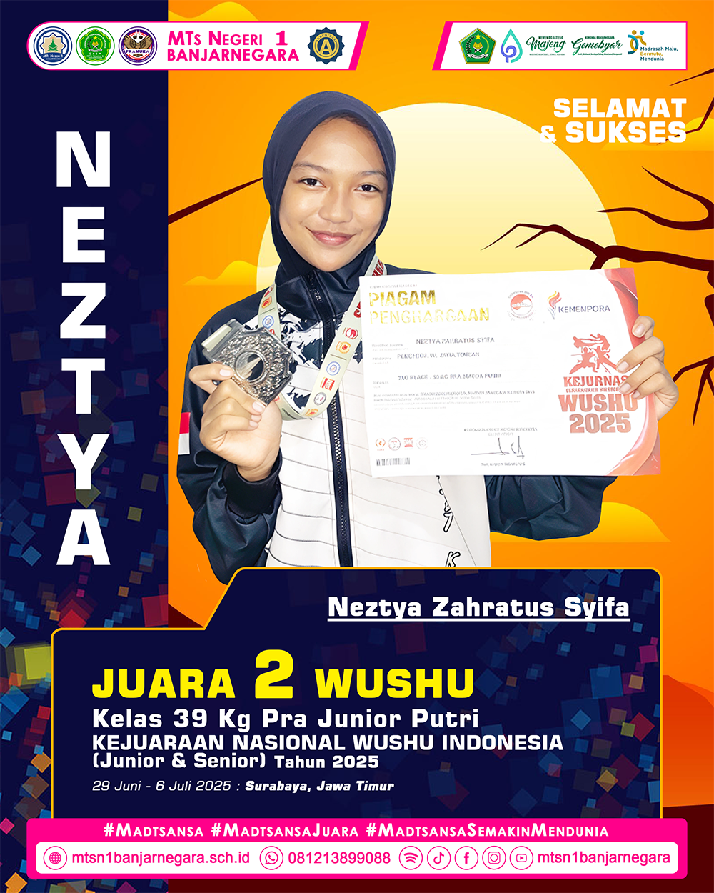 Siswi Kelas Unggulan Olahraga Madtsansa Sabet Juara 2 Kejurnas Wushu Piala Menpora 2025 Siswi Kelas Unggulan Olahraga Madtsansa Sabet Juara 2 Kejurnas Wushu Piala Menpora 2025