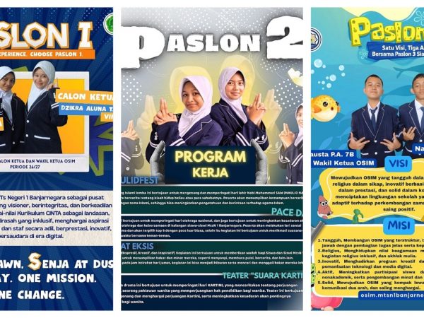 Flyer Visi Misi Tiga Pasang Calon Ketua dan Wakil Ketua OSIS MTs Negeri 1 Banjarnegara Resmi Dipublikasikan