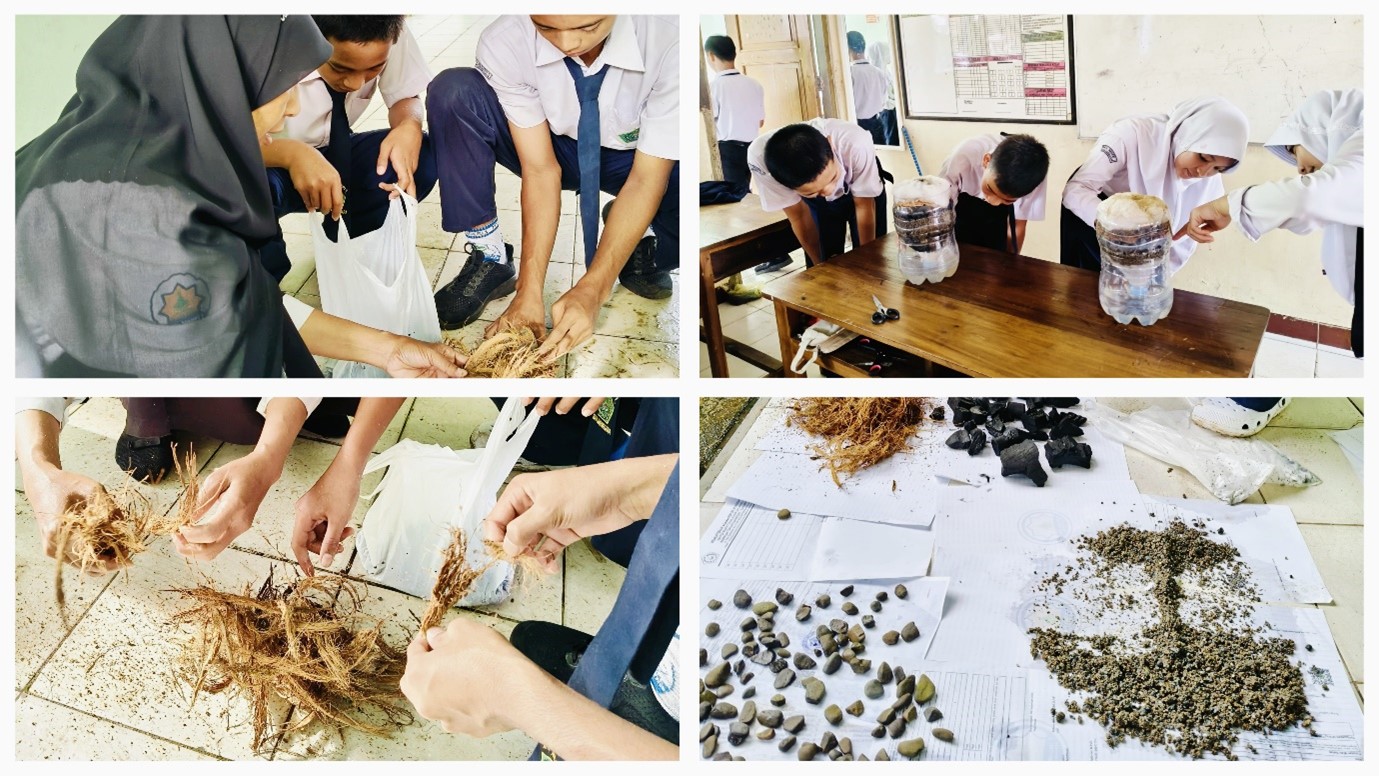 Siswa Kelas 9F Praktikkan Rekayasa Penjernihan Air Sederhana dalam Pembelajaran Prakarya